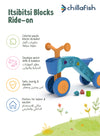 ItsiBitsi Blocks Light Blue & Orange Toddler Ride-On Car with Building Blocks | Steering Limiter | 4-Wheel Base | 1-3 years