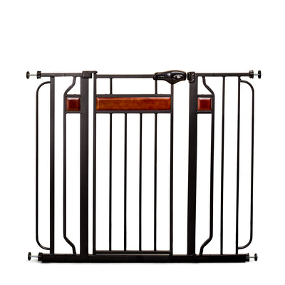 Home Accents Extra Tall Designer Baby Gate – Stylish Safety for Your Home | Pressure Mount & Walk-Through Door | Secure & Durable Metal Frame with Wood Accents