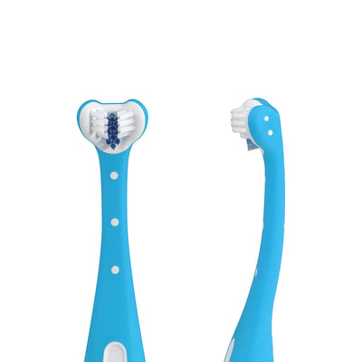 Frida Baby Training Toothbrush | Toddler Toothbrush for 18-24 Months, Easy-Grip Handle, Triple Angle Bristles, Soft Toothbrush Bristles, Stay-Put Suction Cup | Blue