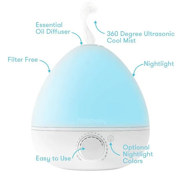 Frida Baby 3-in-1 Cool Mist Humidifier for Baby with Diffuser + Nightlight, Baby Humidifier for Bedroom, Nursery + Large Rooms, Quiet, Auto Shut Off, Runs +24hrs