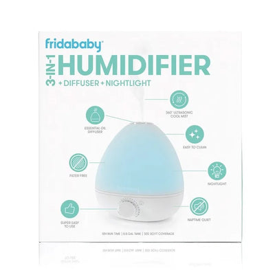 Frida Baby 3-in-1 Cool Mist Humidifier for Baby with Diffuser + Nightlight, Baby Humidifier for Bedroom, Nursery + Large Rooms, Quiet, Auto Shut Off, Runs +24hrs