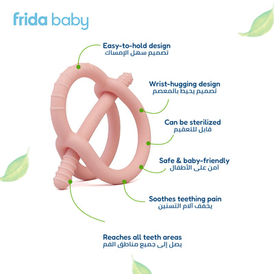 Silicone Baby Teether for Sore Gums | Easy-Hold Wrist-Hugging Design | Multiple Textures for Front & Back Teeth | BPA-Free | Pink | 14.6 x 4.8 x 16.5 CM