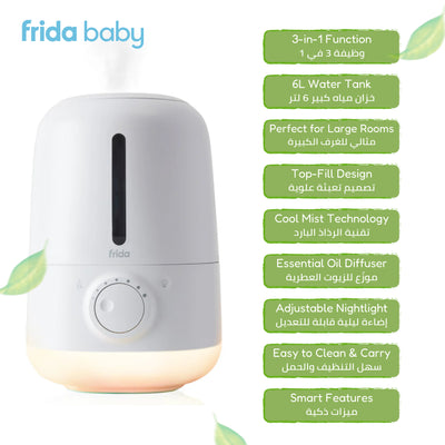 3-in-1 Cool Mist Humidifier | Diffuser + Night Light for Nursery & Bedroom | Top-Fill, Quiet Operation, Up to 60 Hours Runtime | 20 x 20 x 28 CM