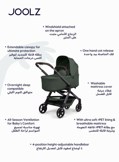 Joolz Hub² Carrycot for Stroller | Lightweight & Foldable Baby Bassinet | Breathable Mattress & Ventilated Sun Hood | Newborn Comfort 0-6 Months | Forest Green | Travel-Friendly