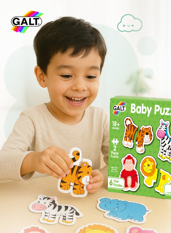 Jungle Baby Puzzles | 6 Animal Themed 2-Piece Puzzles | Chunky Pieces | 13x15cm | Fun & Engaging | Ideal for 18+ Months