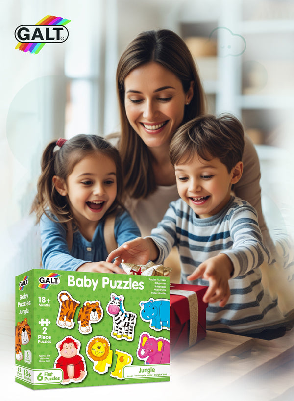 Jungle Baby Puzzles | 6 Animal Themed 2-Piece Puzzles | Chunky Pieces | 13x15cm | Fun & Engaging | Ideal for 18+ Months