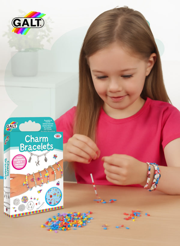 Charm Bracelets Jewellery Kit for Kids | DIY Beaded & Metal Charms | Complete Craft Set with Beads Needle Cotton Chain | 15.1x3.5x26.5 CM | Age 5+ | Gift Ready