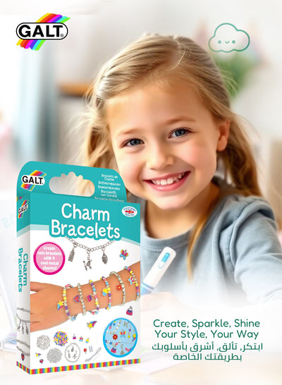 Charm Bracelets Jewellery Kit for Kids | DIY Beaded & Metal Charms | Complete Craft Set with Beads Needle Cotton Chain | 15.1x3.5x26.5 CM | Age 5+ | Gift Ready