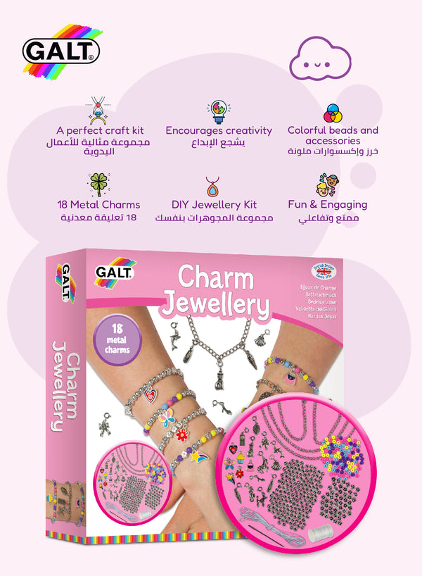 DIY Charm Jewellery Kit for Girls | 18 Metal Charms | Colorful Beads & Bracelets | Fun Craft Set | Ages 8+ | 23 x 5 x 23.01 CM | Jewellery Making Gift Set