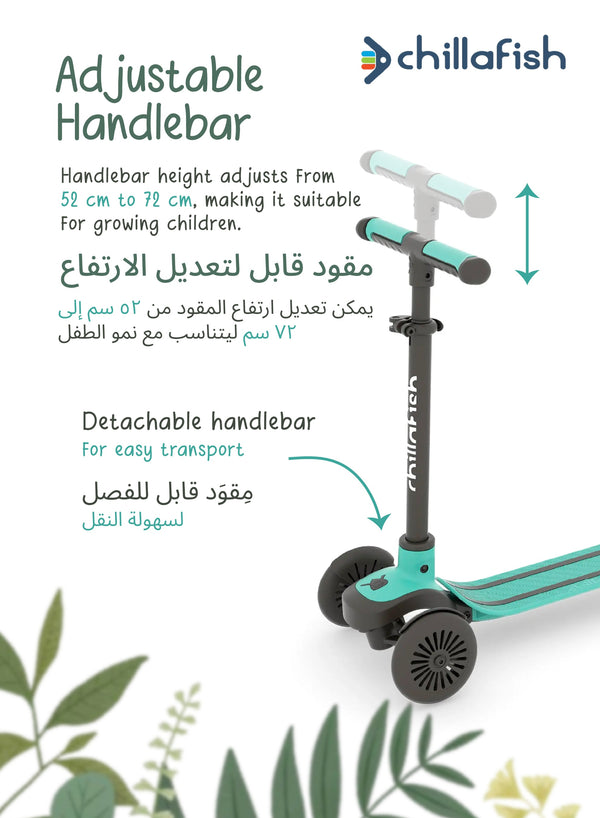 Scotti Mint 3-Wheel Lean-to-Steer Kids Scooter | Integrated Footbrake | Detachable Bar | 3+ years