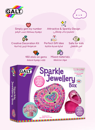 Sparkle Jewellery Box Craft Kit for Girls | 450 Stick-On Gems | DIY Storage Gift Set | Creative Jewelry Making Activity | Size 25 x 21 x 5 cm | Ages 6+