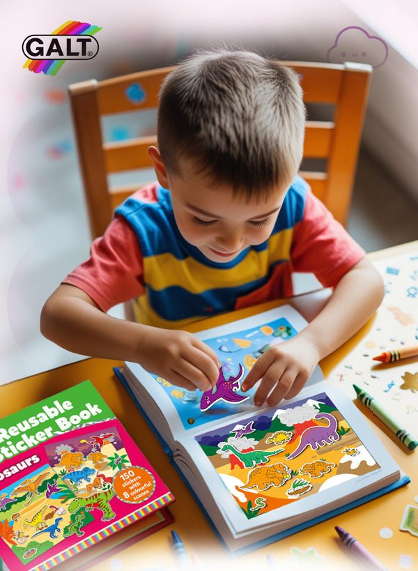 Reusable Dinosaur Sticker Book | 150 Stickers | 8 Colorful Scenes | Ages 3+ | Fun and Engaging Activity for Toddlers | Ideal for Travel | Great Gift Idea | 16.99 x 0.5 x 12.49 cm