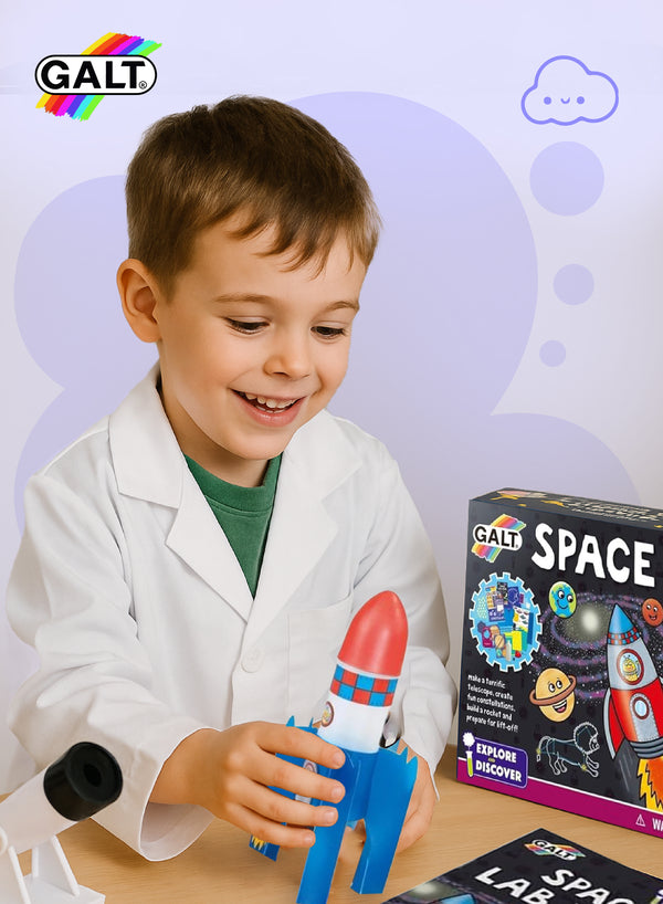 Space Lab STEM Science Kit | Glow-in-the-Dark Constellation Models | Build Telescope & Rocket | 12 Fun Experiments | Includes Lab Book | 31x7x22 CM | Ages 6+