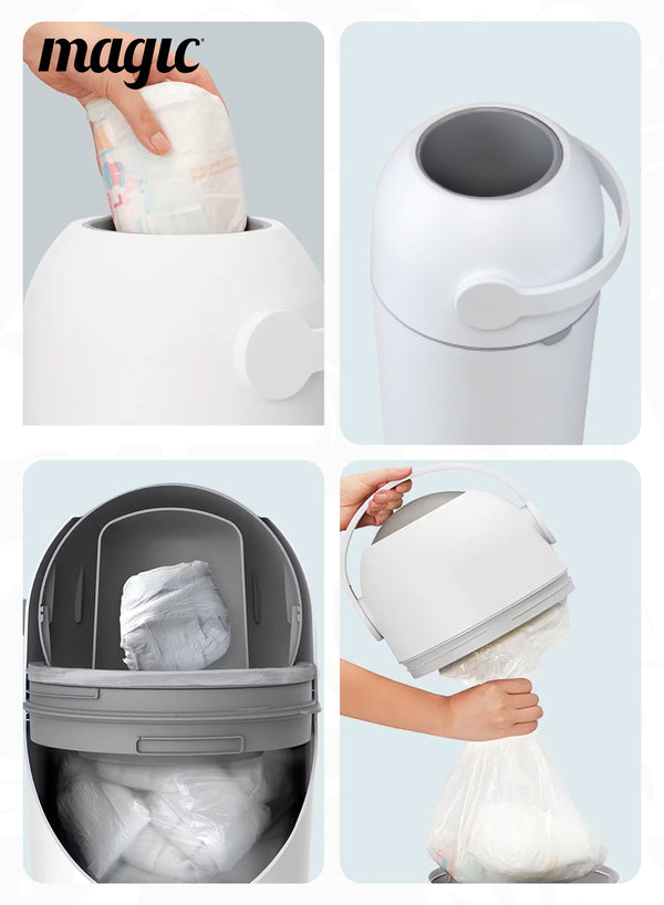 MAGIC - THOTH M Diaper Pail | Odorless & Telescopic | Toilet Lid | Free Roll of 15 Bags - Pigeon Blue
