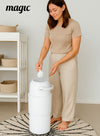 MAGIC - HEKA M Diaper Pail | Odorless &amp; Telescopic | 35 Diaper Capacity | 2nd Life Concept: Converts to Potty Trainer, Kitchen Waste Bin, or Toilet Lid | Free Roll of 15 Bags - White