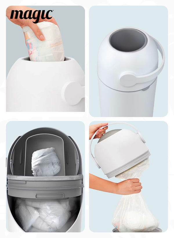 MAGIC - HEKA M Diaper Pail | Odorless &amp; Telescopic | 35 Diaper Capacity | 2nd Life Concept: Converts to Potty Trainer, Kitchen Waste Bin, or Toilet Lid | Free Roll of 15 Bags - Pigeon Blue