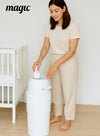 MAGIC - HEKA L Diaper Pail | Odorless &amp; Telescopic | 45 Diaper Capacity | 2nd Life Concept: Converts to Potty Trainer, Kitchen Waste Bin, or Toilet Lid | Free Roll of 15 Bags - White