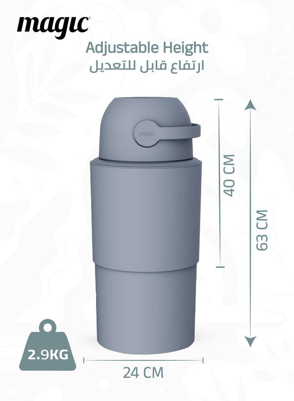 MAGIC - HEKA L Diaper Pail | Odorless &amp; Telescopic | 45 Diaper Capacity | 2nd Life Concept: Converts to Potty Trainer, Kitchen Waste Bin, or Toilet Lid | Free Roll of 15 Bags - Pigeon Blue