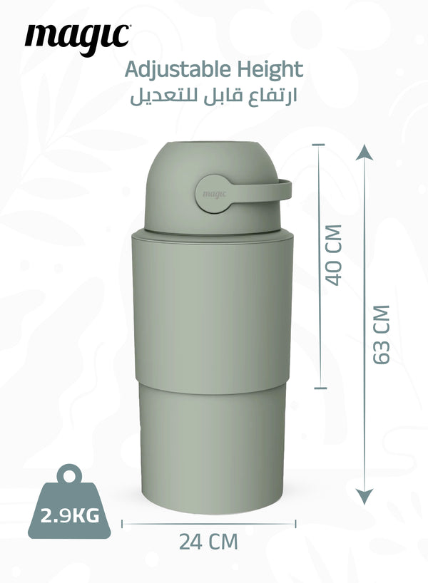 MAGIC - HEKA L Diaper Pail | Odorless &amp; Telescopic | 45 Diaper Capacity | 2nd Life Concept: Converts to Potty Trainer, Kitchen Waste Bin, or Toilet Lid | Free Roll of 15 Bags - Lichen