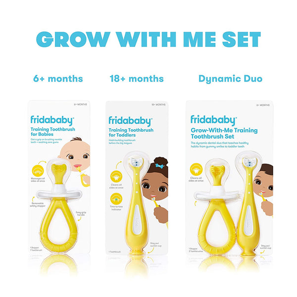 Fridababy Grow-with-Me Training Toothbrush Set | Infant to Toddler Toothbrush Oral Care for Sensitive Gums Combo Pack by Frida Baby
