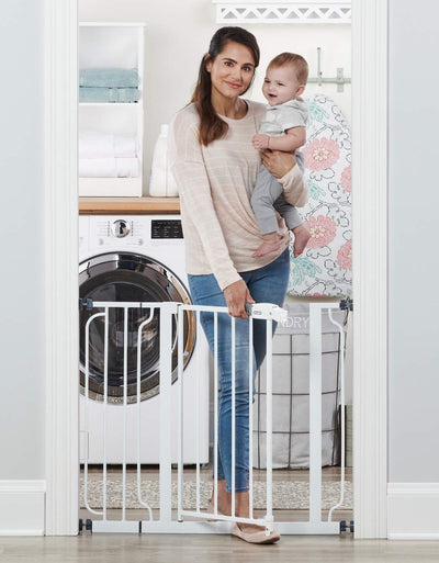 Regalo Extra Wide Safety Gate– Adjustable Baby & Pet Gate with Walk-Through Door, Pressure Mount & Hardware, Secure for Stairs, Hallways & Doorways