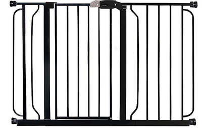 Regalo Easy Step 49-Inch Extra Wide Baby Gate – Includes 4" & 12" Extension Kit, Pressure & Wall Mount, Walk-Through Design, Safety for Doorways & Stairs – Black
