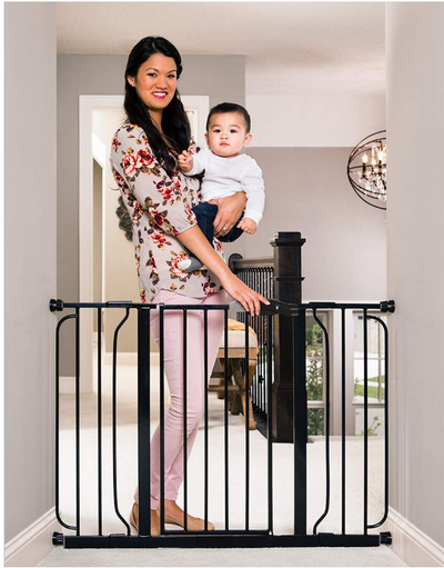 Regalo Easy Step 49-Inch Extra Wide Baby Gate – Includes 4" & 12" Extension Kit, Pressure & Wall Mount, Walk-Through Design, Safety for Doorways & Stairs – Black