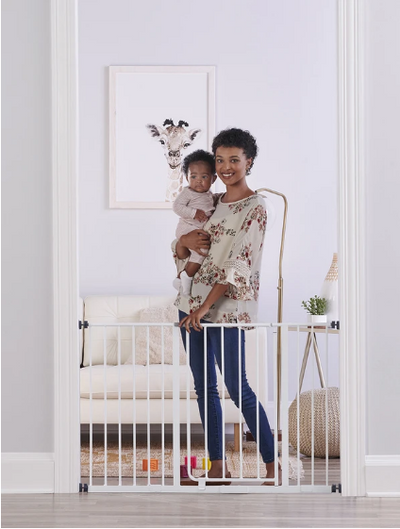 Regalo Baby Easy Open Safety Gate | Extra-Wide Expandable Gate 29”-47” | Pressure-Mounted for Doorways & Stairs | Secure & Convenient Walk-Through Design