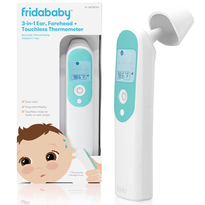 Frida Baby Infrared Thermometer 3 In 1 Ear, Forehead + Touchless For Babies, Toddlers, Adults, And Bottle Temperatures, White