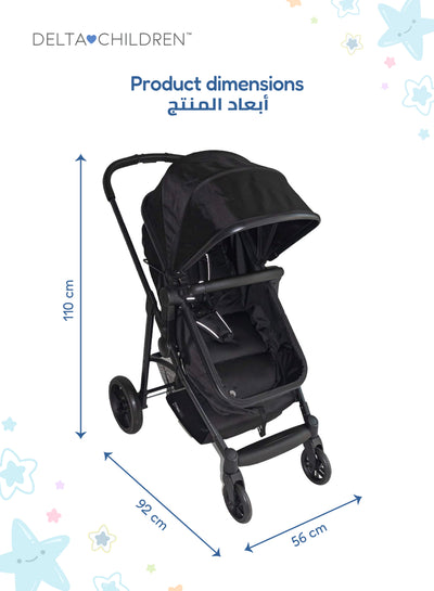 Easy One-Fold Ultralight 2-in-1 Baby Stroller | Reversible Seat | Bassinet Mode | 92x56x110 CM | Lightweight | Newborn to Toddler | Black | Compact Travel