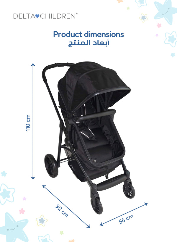 Easy One-Fold Ultralight 2-in-1 Baby Stroller | Reversible Seat | Bassinet Mode | 92x56x110 CM | Lightweight | Newborn to Toddler | Black | Compact Travel