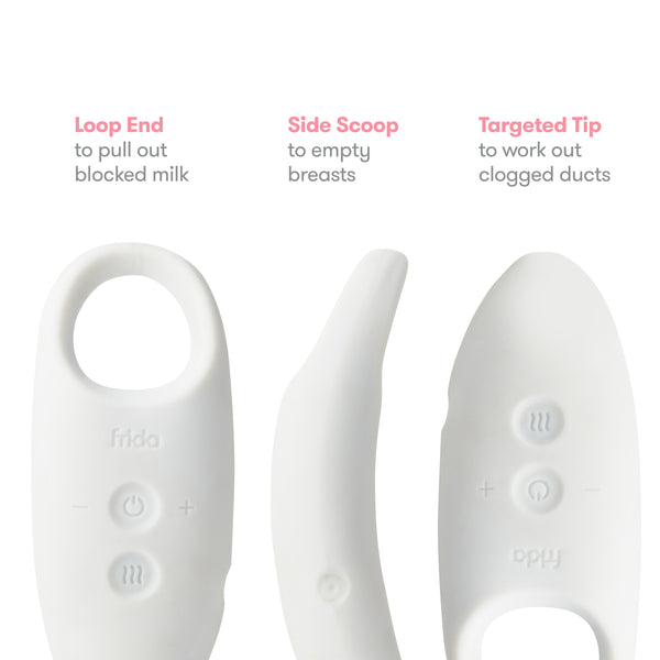 Frida Mom 2-in-1 Lactation Massager - Multiple Modes of Heat + Vibration for Clogged Milk Ducts, Increase Milk Flow, Breast Engorgement - USB Cord Included