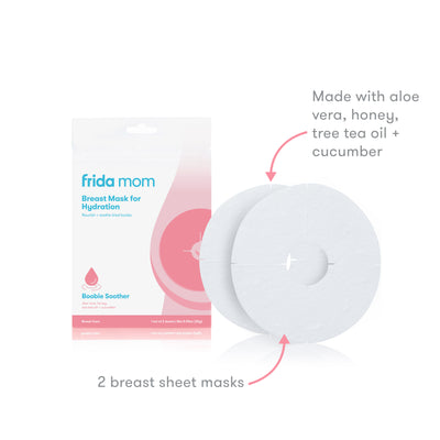Frida Mom Breast Mask for Hydration- Made with Aloe Vera, Honey, Tea Tree Oil + Cucumber to Nourish + Soothe Boobs- 2 Sheet Masks