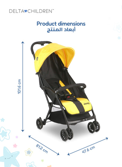 Jeep Compact Air Stroller by Delta Children | Lightweight Travel Stroller | One-Hand Fold | Reclining Seat | UPF 50+ Sun Canopy | Storage Basket | Smooth Ride | 5-Point Harness