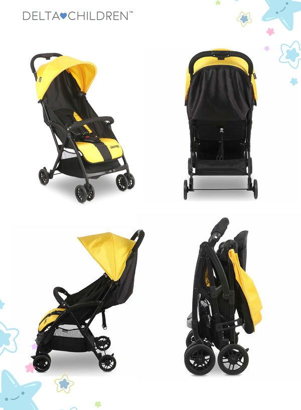 Jeep Compact Air Stroller by Delta Children | Lightweight Travel Stroller | One-Hand Fold | Reclining Seat | UPF 50+ Sun Canopy | Storage Basket | Smooth Ride | 5-Point Harness