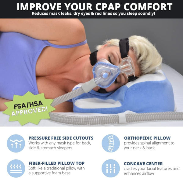Contour CPAP Pillow 2.0 - 2-in-1 Cooling Plush CPAP Comfort Pillow - Reduce Air Leaks & Mask Pressure, Hose Tangles, Mask Discomfort & Adjust Thickness, for Side, Stomach, Back Sleepers, All Masks - White
