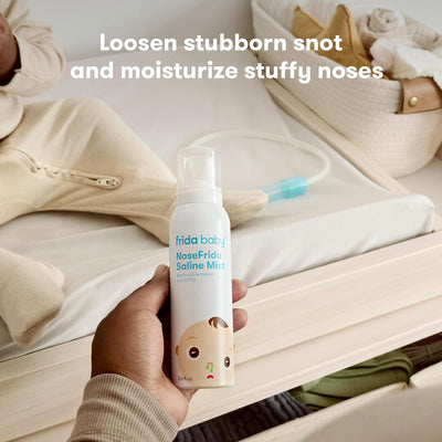 Frida Baby NoseFrida Saline Mist Spray, Baby Saline Nasal Spray for Allergy Relief to Soften Nasal Passages, Baby Saline Spray for Use Before NoseFrida The SnotSucker, 3.4 fl.oz.