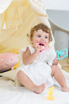 Mombella Hugging Monkey Teether Toy for Babies 5+ Months – BPA-Free, Soft Silicone, Safe & Fun Design for Teething Relief, Easy-Grip, Ideal Gift - Yellow