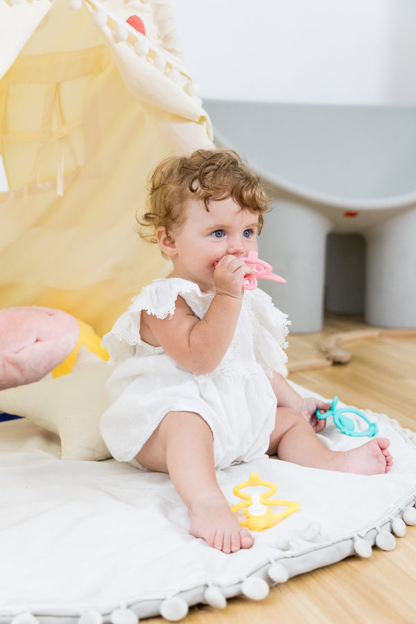 Mombella Hugging Monkey Teether Toy for Babies 5+ Months – BPA-Free, Soft Silicone, Safe & Fun Design for Teething Relief, Easy-Grip, Ideal Gift - Yellow