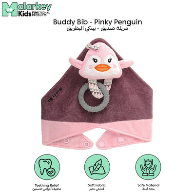 3-in-1 Sensory Teething Toy & Bib | Pinky Penguin | 100% Food Grade Silicone | Adjustable Strap | BPA Free | Soft & Reversible Bib | For Babies 2-3 Months | 26.16 x 18.79 x 4.82 CM - BB05PE