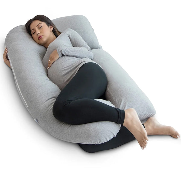 PharMeDoc Pregnancy Pillow, U-Shape (Jersey Grey, Detachable) Full Body Pillow and Maternity Support for Back, Hips, Legs, Belly for Pregnant Women, Jersey Grey