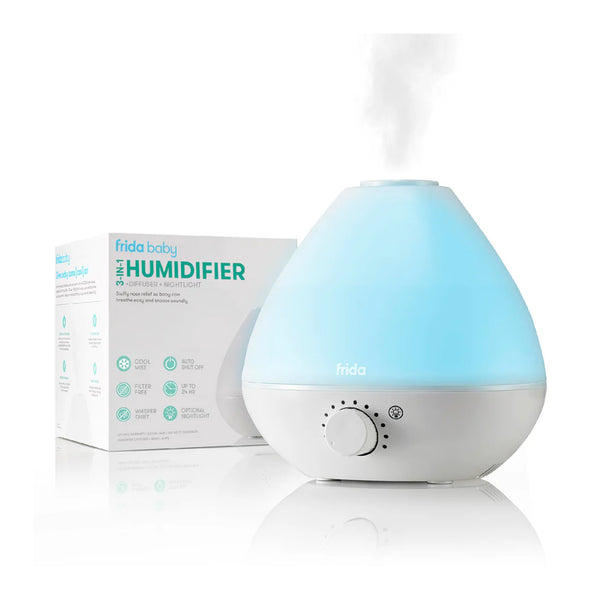 Frida Baby 3-in-1 Cool Mist Humidifier for Baby with Diffuser + Nightlight, Baby Humidifier for Bedroom, Nursery + Large Rooms, Quiet, Auto Shut Off, Runs +24hrs