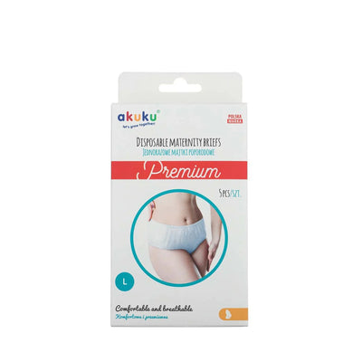 Akuku Disposable Maternity Briefs for Postpartum | Soft Breathable Hygiene Panties | Individually Wrapped | Size L | Pack of 5 | Gentle Waistband | 15 x 9 x 4 cm