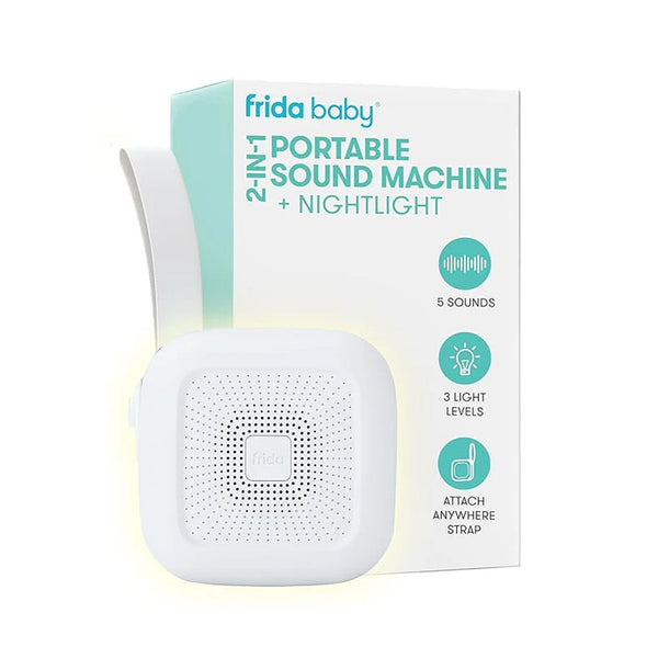 Frida Baby 2-in-1 Portable Sound Machine for Baby + Nightlight | White Noise Sound Machine for Baby with 5 Soothing Sounds & 3 Nightlight Modes | Travel Sound Machine Attaches to Strollers & Car Seats
