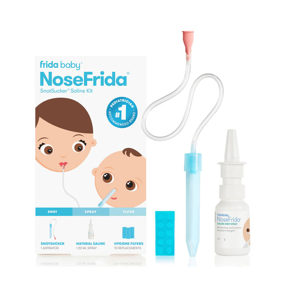 Frida Baby Nasal Aspirator, NoseFrida Baby Nose Sucker with 10 Extra Filters + All-Natural Saline Nasal Spray for Babies, 0.68 fl oz