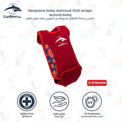 Splashy Babywarma™ Wetsuit | Baby Swim Gear | Strawberry | 2mm Neoprene | 50+ UV Protection | Easy Lay-Flat Design | Comfortable & Flexible | 6-12 Months