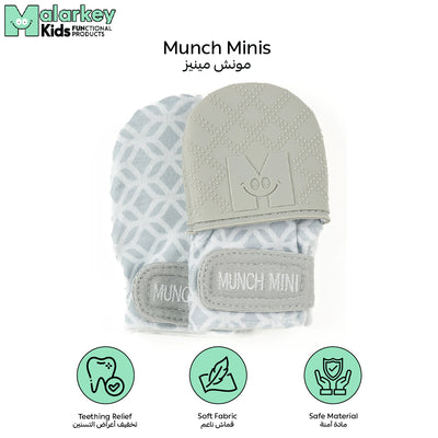 Dual-Sided Munch Mitts for Newborns | Teething & Anti-Scratch Mitts | Soft Silicone & Fabric | Adjustable Strap | 0-3 Months | Grey Geo | Machine Washable - MINI05GG