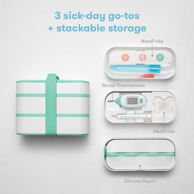 Frida Baby Mobile Medicine Cabinet Travel Kit | Baby Essentials Gift Set Includes NoseFrida Snotsucker, Rectal Thermometer, MediFrida Medicine Dispenser with Portable Carrying Case