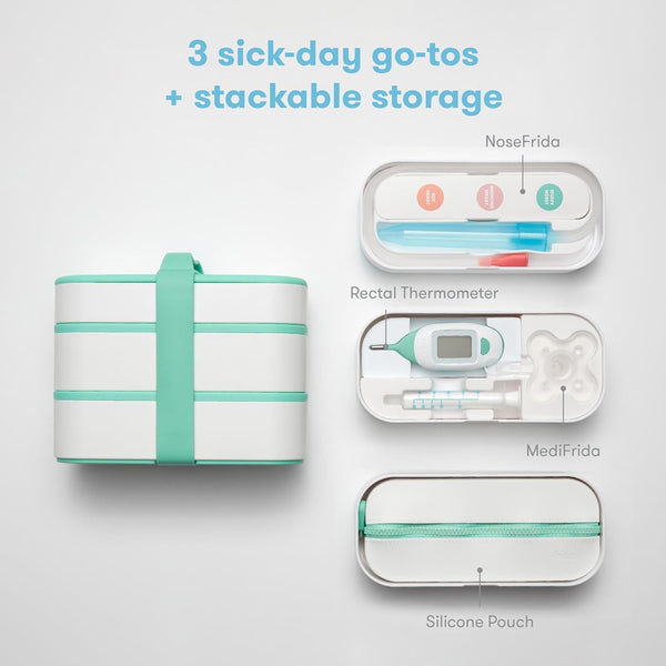 Frida Baby Mobile Medicine Cabinet Travel Kit | Baby Essentials Gift Set Includes NoseFrida Snotsucker, Rectal Thermometer, MediFrida Medicine Dispenser with Portable Carrying Case