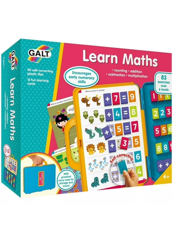 Learn Maths Set | 83 Exercises | 90 Self-Correcting Number Tiles | 15 Fun Learning Cards | Addition | Subtraction | Multiplication | Carry Case | For 4+ Years | Dimensions: 30x22x8 CM